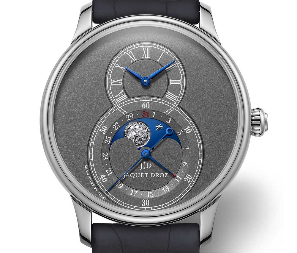 jaquet droz grande seconde moon anthracite dial closeup