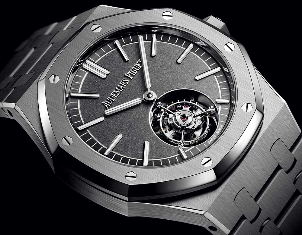 audemars piguet royal oak flying tourbillon closeup grey dial