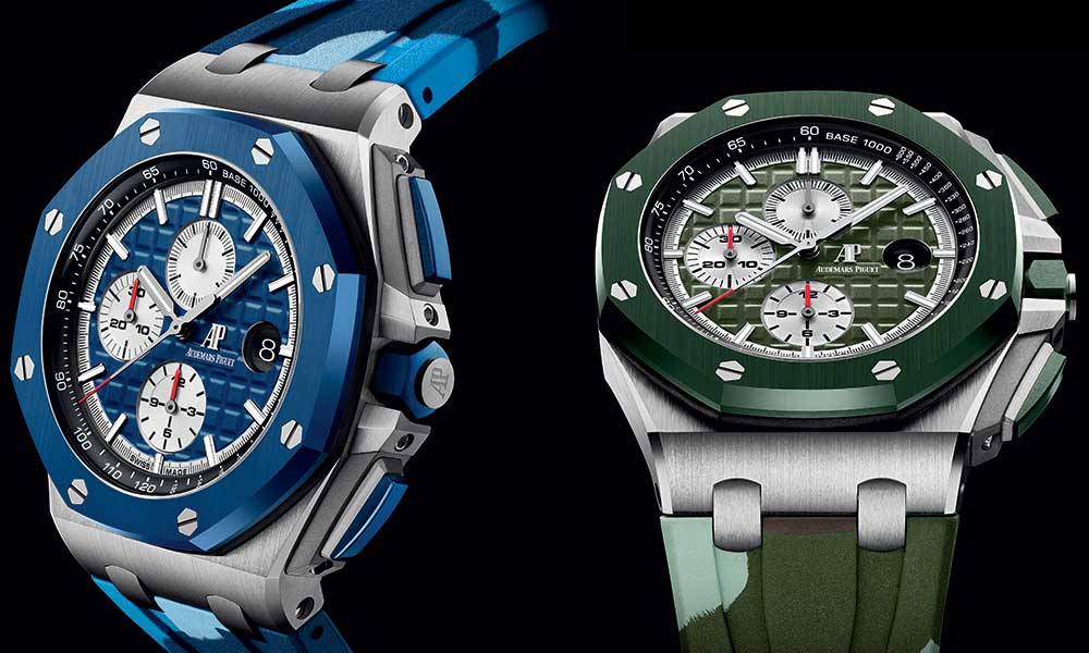 audemars piguet royal oak offshore camo green and blue different views