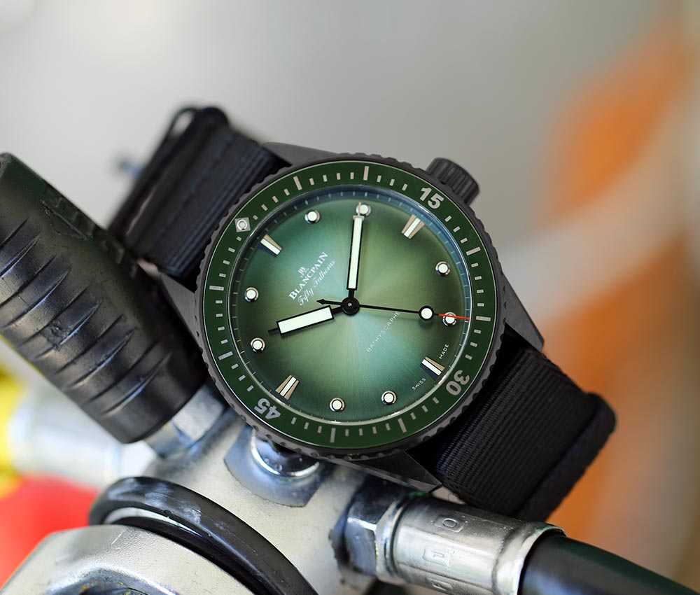 blancpain bathyscaphe mokarran limited edition closeup lifestyle