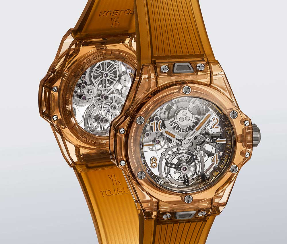 hublot big bang tourbillon orange sapphire mirror view