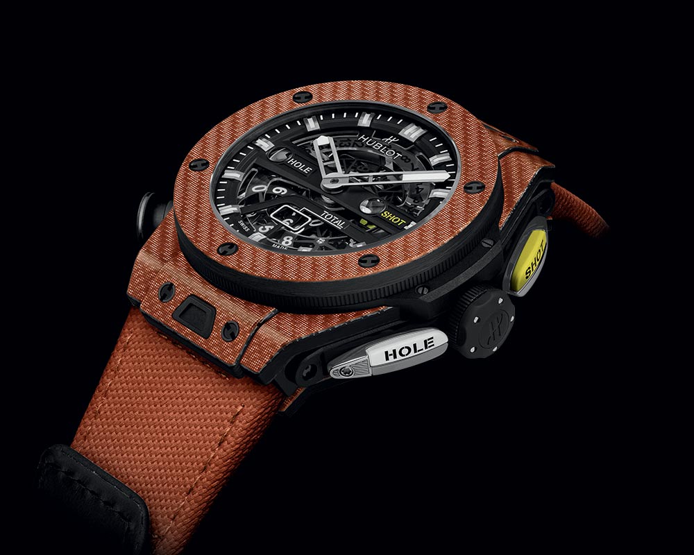 hublot big bang unico golf orange carbon closeup