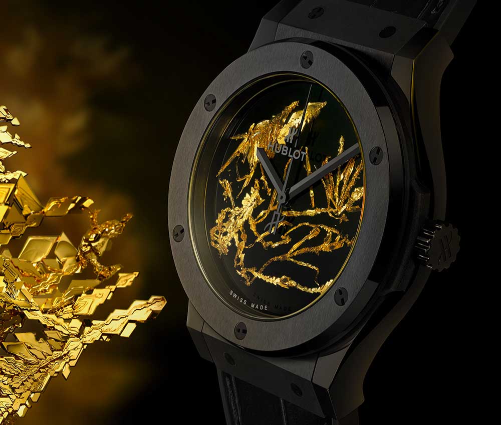 hublot classic fusion gold crystal closeup