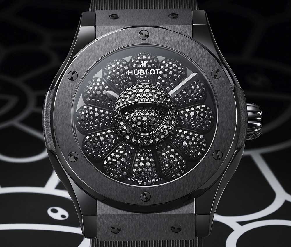 hublot classic fusion takashi murakami all black light closeup