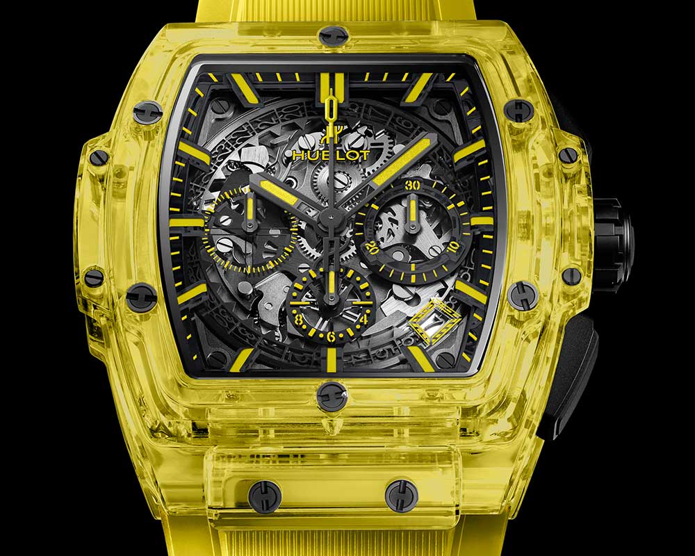 hublot spirit big bang yellow sapphire closeup