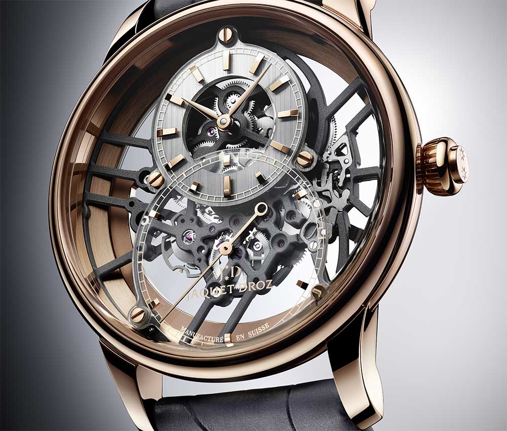 jaquet droz grande seconde skelet one red gold closeup