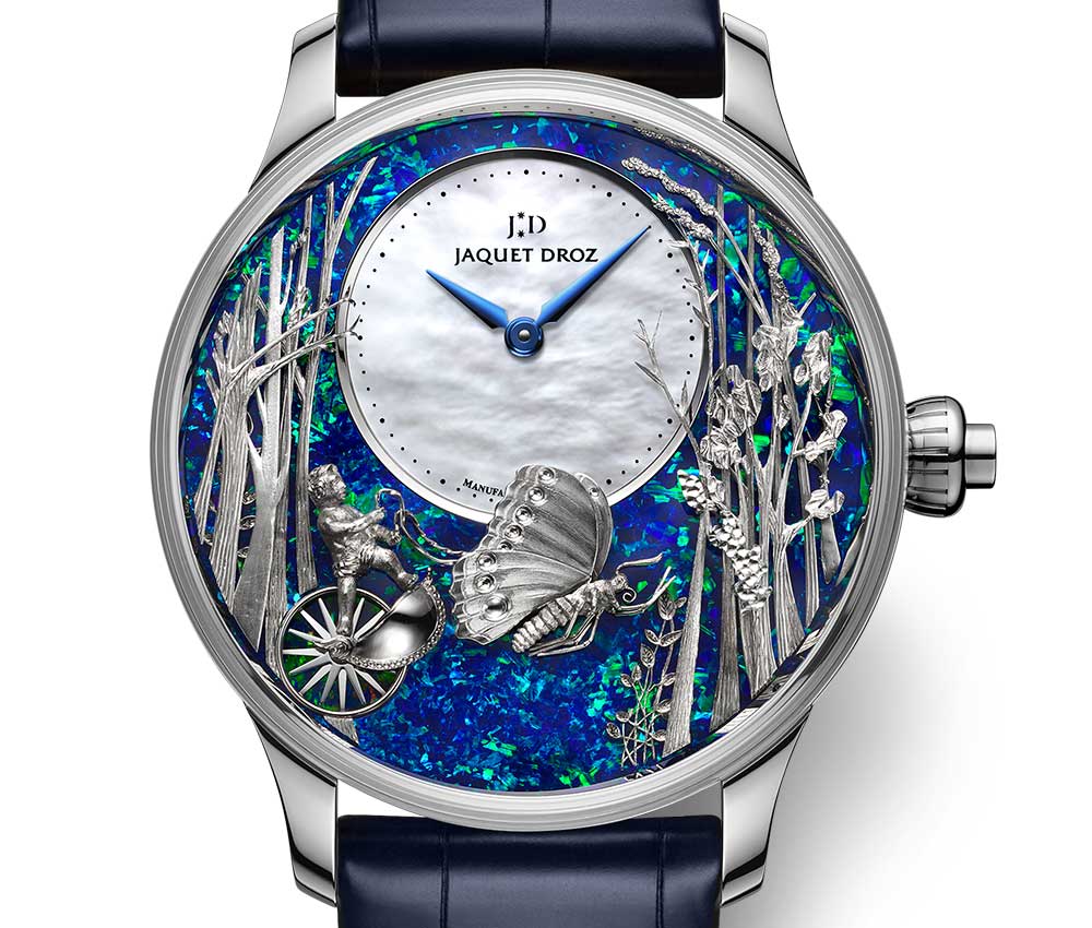 jaquet droz loving butterfly automaton opal closup