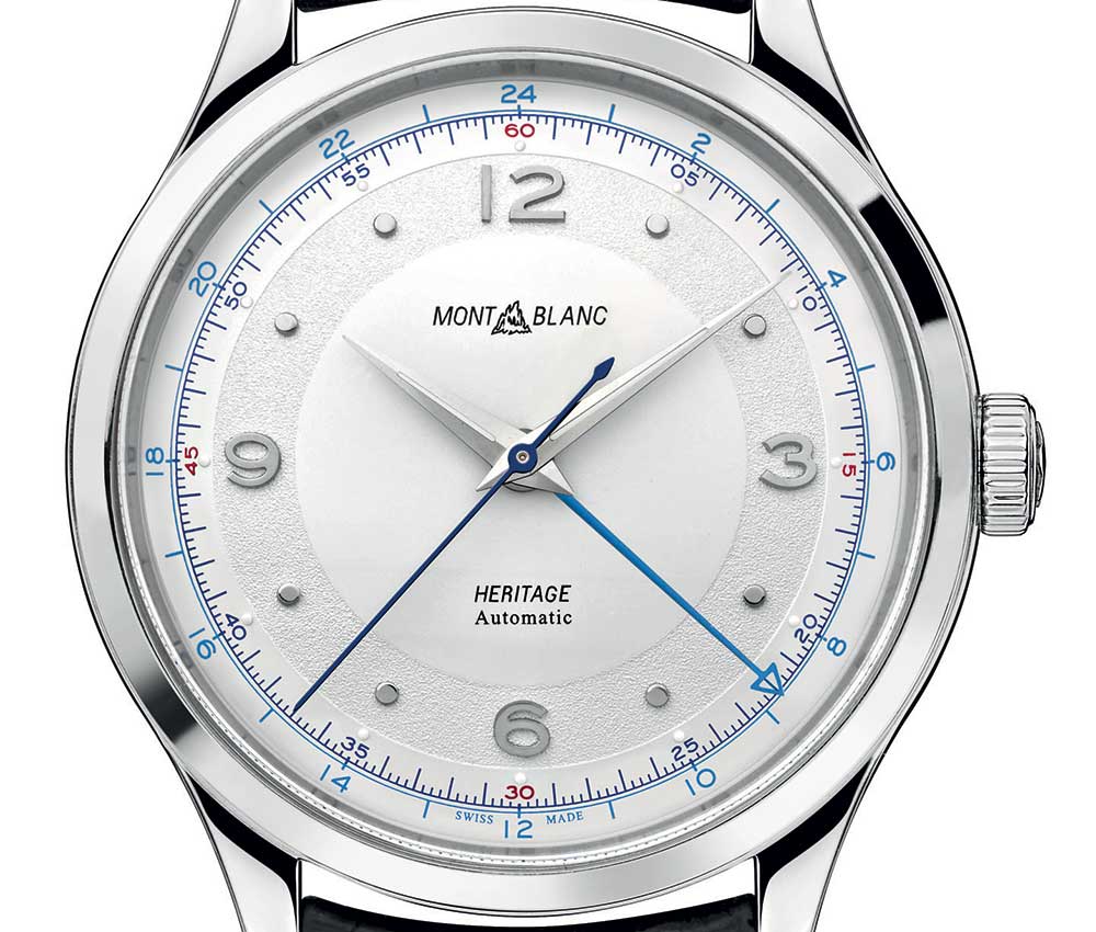 montblanc heritage gmt closeup on the dial