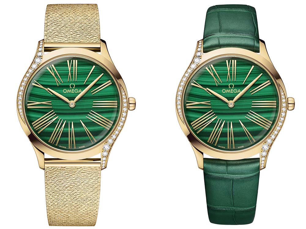 omega de ville tresor malachite 2021 both straps