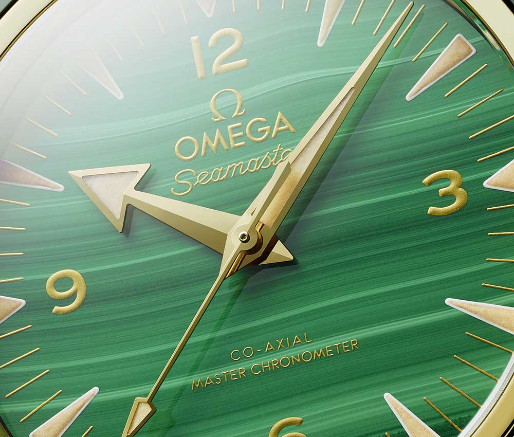 omega seamaster 300 malachite closeup