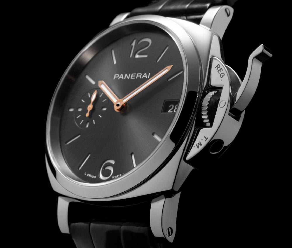 panerai lumino piccolo due grey dial closeup