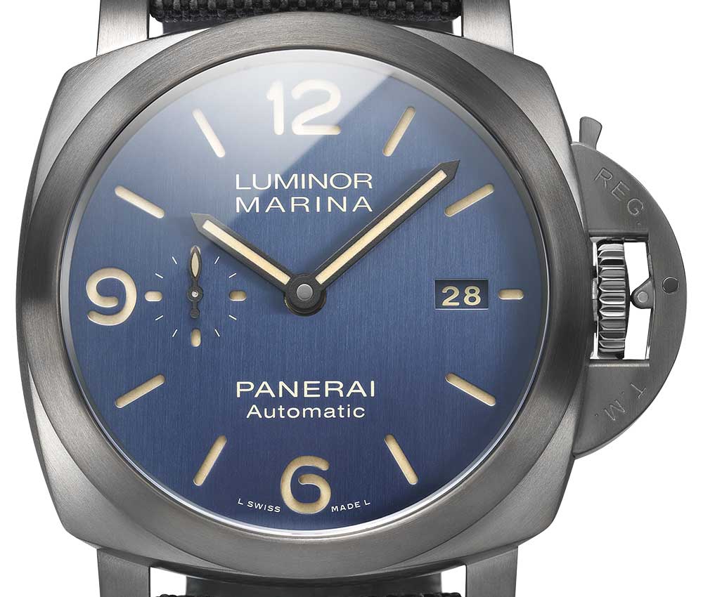 panerai luminor marina bucherer blue closeup