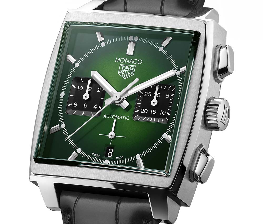 tag heuer monaco green closeup