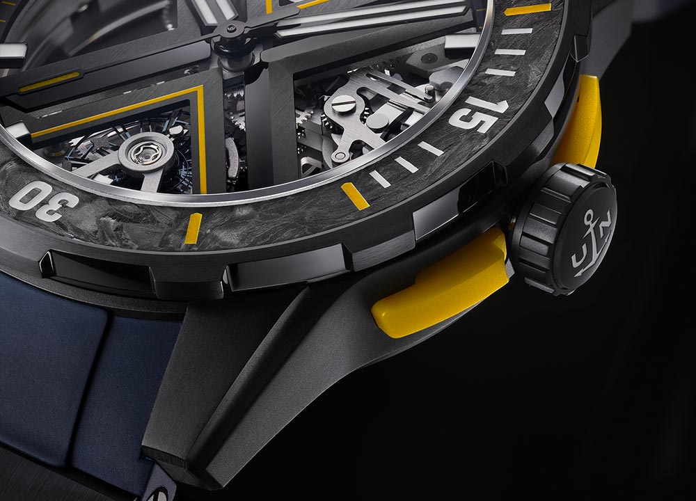 ulysse nardin diver skeleton black seddiqi edition crown closeup